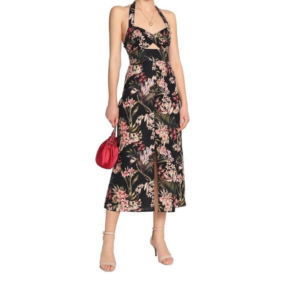 Authetic Zimmermann Curaçao Floral Print Cotton Halter Neck MIDI Dress Size 0